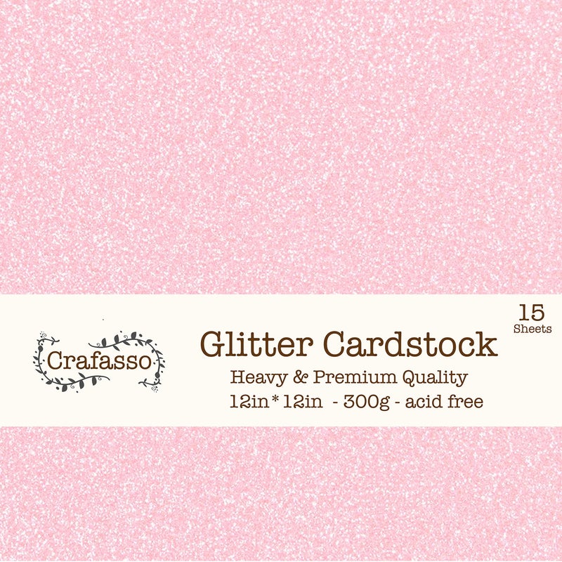 Crafasso 12" x 12" 300gms Heavy & Premium Glitter cardstock, 15 Sheets, Light Pink - Image 1